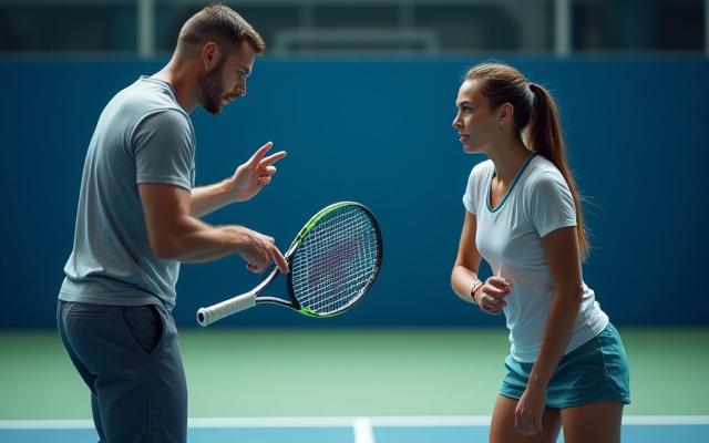 ATP-Coach in Aktion mit einem Spieler auf dem Tennisplatz