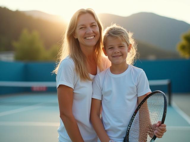 Mutter S. Moser mit ihrem Sohn am Tennisplatz