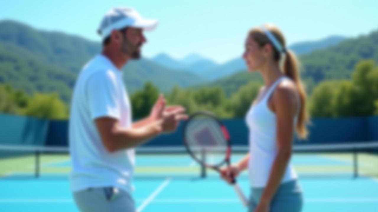 Trainer bespricht Taktik mit Tennisspielern auf dem Platz