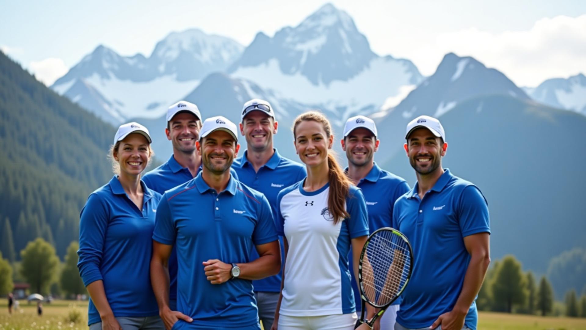 Gletschertennis Team vor Alpenkulisse